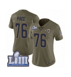 Women's Nike Los Angeles Rams #76 Orlando Pace Limited Olive 2017 Salute to Service Super Bowl LIII Bound NFL Jersey