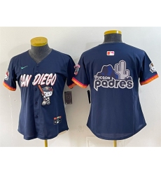 Womens San Diego Padres X Hello Kitty Team Big Logo Obsidian 2026 City Connect Stadium Stitched Baseball Jersey(Run Small)