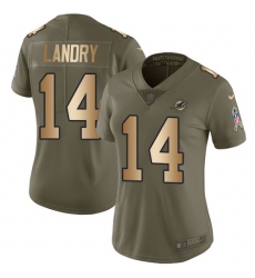 Women's Nike Miami Dolphins #14 Jarvis Landry Limited Olive/Gold 2017 Salute to Service NFL Jersey