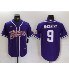 Men's Minnesota Vikings #9 JJ McCarthy Purple Cool Base Stitched Baseball Jersey