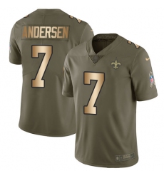 Men's Nike New Orleans Saints #7 Morten Andersen Limited Olive/Gold 2017 Salute to Service NFL Jersey