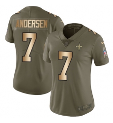 Women's Nike New Orleans Saints #7 Morten Andersen Limited Olive/Gold 2017 Salute to Service NFL Jersey