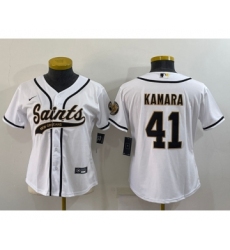 Women's New Orleans Saints #41 Alvin Kamara White With Patch Cool Base Stitched Baseball Jersey
