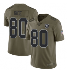 Men's Nike Oakland Raiders #80 Jerry Rice Limited Olive 2017 Salute to Service NFL Jersey