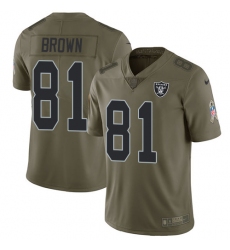 Men's Nike Oakland Raiders #81 Tim Brown Limited Olive 2017 Salute to Service NFL Jersey
