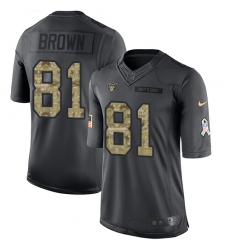 Youth Nike Oakland Raiders #81 Tim Brown Limited Black 2016 Salute to Service NFL Jersey