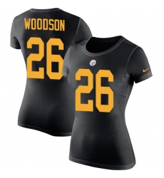 Women's Nike Pittsburgh Steelers #26 Rod Woodson Black Rush Pride Name & Number T-Shirt