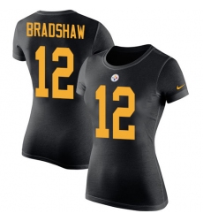 Women's Nike Pittsburgh Steelers #12 Terry Bradshaw Black Rush Pride Name & Number T-Shirt