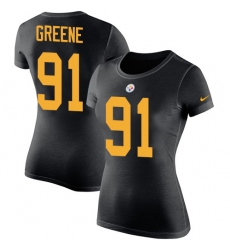 Women's Nike Pittsburgh Steelers #91 Kevin Greene Black Rush Pride Name & Number T-Shirt