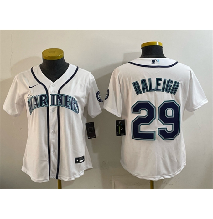 Youth Seattle Mariners #29 Cal Raleigh White Cool Base Stitched Baseball Jersey