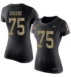 Women's Nike Pittsburgh Steelers #75 Joe Greene Black Camo Salute to Service T-Shirt