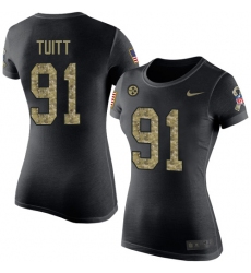 Women's Nike Pittsburgh Steelers #91 Stephon Tuitt Black Camo Salute to Service T-Shirt