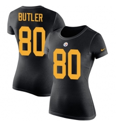 Women's Nike Pittsburgh Steelers #80 Jack Butler Black Rush Pride Name & Number T-Shirt