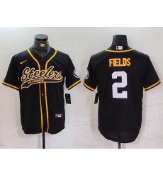 Men's Pittsburgh Steelers #2 Justin Fields Black With Cool Base Stitched Baseball Jersey