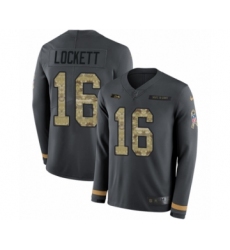 Men's Nike Seattle Seahawks #16 Tyler Lockett Limited Black Salute to Service Therma Long Sleeve NFL Jersey