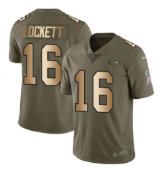 Men's Nike Seattle Seahawks #16 Tyler Lockett Limited Olive/Gold 2017 Salute to Service NFL Jersey