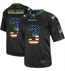 Men's Nike Seattle Seahawks #3 Russell Wilson Elite Black USA Flag Fashion NFL Jersey