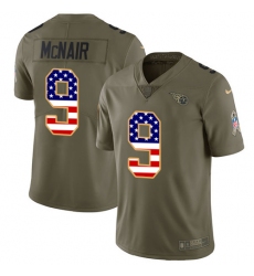 Men's Nike Tennessee Titans #9 Steve McNair Limited Olive/USA Flag 2017 Salute to Service NFL Jersey