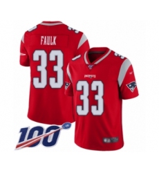 Youth New England Patriots #33 Kevin Faulk Limited Red Inverted Legend 100th Season Football Jersey