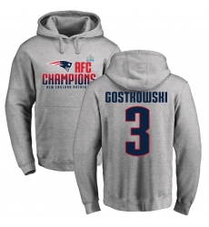 Nike New England Patriots #3 Stephen Gostkowski Heather Gray 2017 AFC Champions Pullover Hoodie