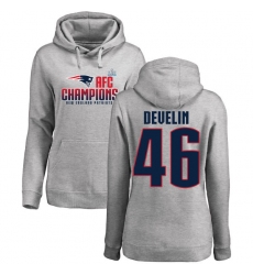 Women's Nike New England Patriots #46 James Develin Heather Gray 2017 AFC Champions Pullover Hoodie
