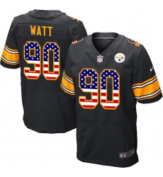 Men's Nike Pittsburgh Steelers #90 T. J. Watt Elite Black Home USA Flag Fashion NFL Jersey