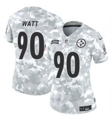 Women's Pittsburgh Steelers #90 T. J. Watt 2024 F.U.S.E Arctic Camo Salute To Service Limited Stitched Football Jersey(Run Small)