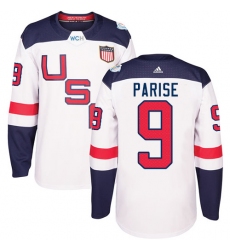 Youth Adidas Team USA #9 Zach Parise Authentic White Home 2016 World Cup Ice Hockey Jersey
