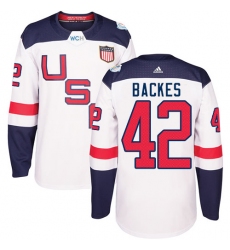 Men's Adidas Team USA #42 David Backes Premier White Home 2016 World Cup Ice Hockey Jersey
