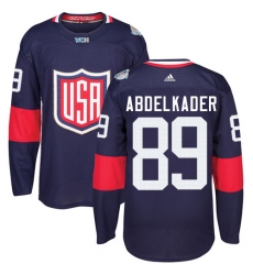 Youth Adidas Team USA #89 Justin Abdelkader Premier Navy Blue Away 2016 World Cup Ice Hockey Jersey