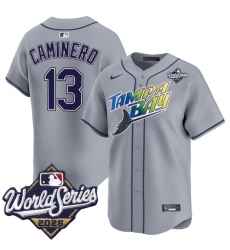 Men's Tampa Bay Rays #13 Junior Caminero Grey 2026 World Series Limited Stitched Baseball Jersey