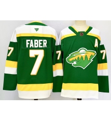 Men's Minnesota Wild #7 Brock Faber Green 2024-25 Alternate With A Stitched Hockey Jersey