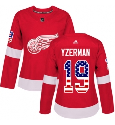 Women's Adidas Detroit Red Wings #19 Steve Yzerman Authentic Red USA Flag Fashion NHL Jersey