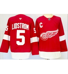 Men's Detroit Red Wings #5 Nicklas Lidstrom Red 2024-25 Stitched Jersey