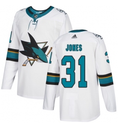Men's Adidas San Jose Sharks #31 Martin Jones White Road Authentic Stitched NHL Jersey