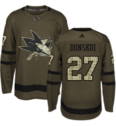 Youth Adidas San Jose Sharks #27 Joonas Donskoi Premier Green Salute to Service NHL Jersey