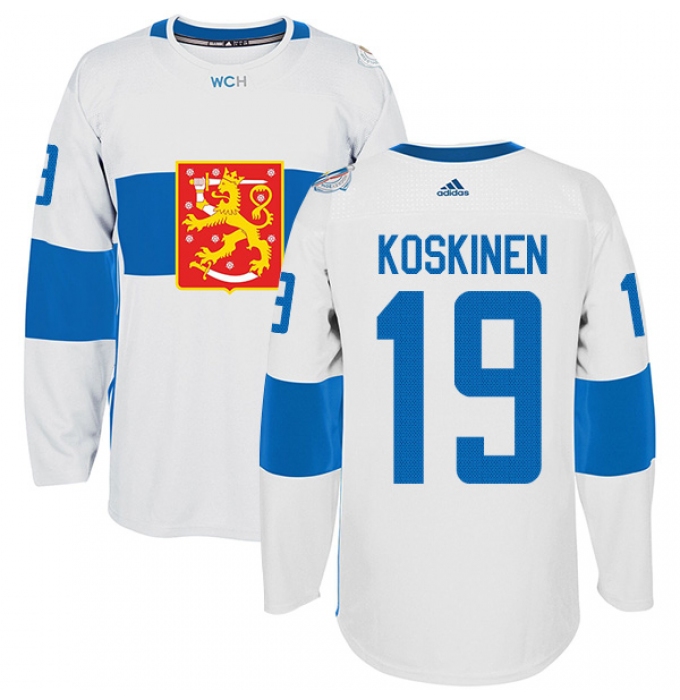 Men's Adidas Team Finland #19 Mikko Koskinen Authentic White Home 2016 World Cup of Hockey Jersey