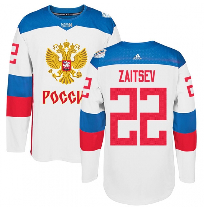 Men's Adidas Team Russia #22 Nikita Zaitsev Authentic White Home 2016 World Cup of Hockey Jersey