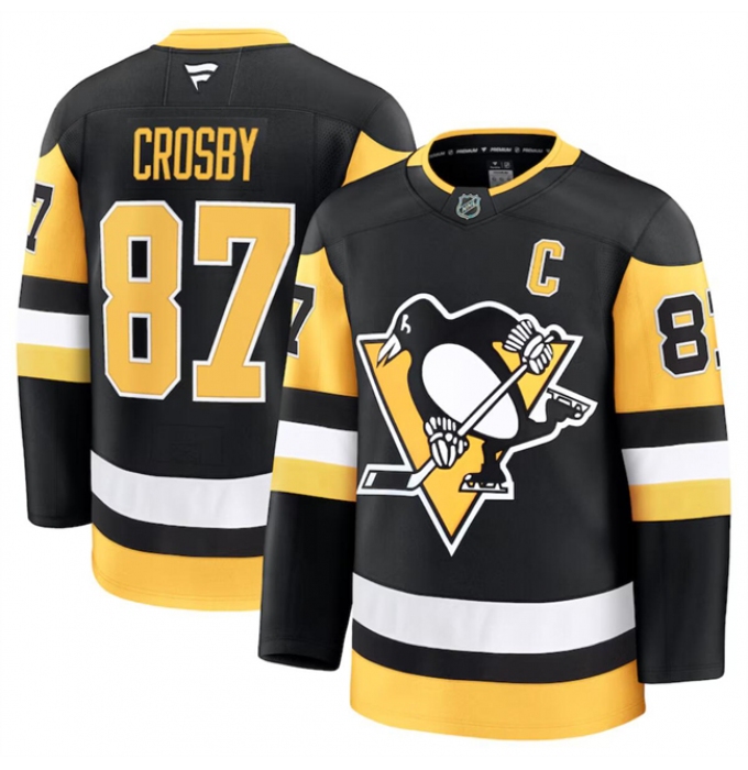 Men's Pittsburgh Penguins #87 Sidney Crosby Black 2024-25 Home Stitched Hockey Jersey