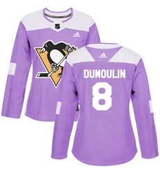 Women's Adidas Pittsburgh Penguins #8 Brian Dumoulin Authentic Purple Fights Cancer Practice NHL Jersey