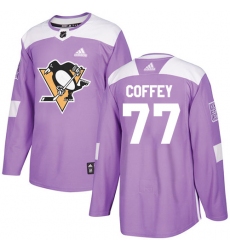 Youth Adidas Pittsburgh Penguins #77 Paul Coffey Authentic Purple Fights Cancer Practice NHL Jersey