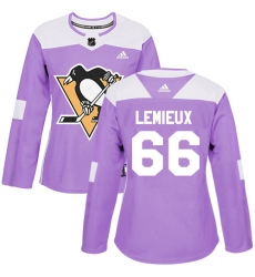 Women's Adidas Pittsburgh Penguins #66 Mario Lemieux Authentic Purple Fights Cancer Practice NHL Jersey