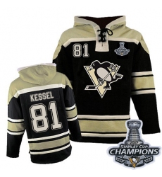 Men's Old Time Hockey Pittsburgh Penguins #81 Phil Kessel Premier Black Sawyer Hooded Sweatshirt 2017 Stanley Cup Champions
