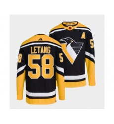 Men's Pittsburgh Penguins #58 Kris Letang Black 2022 Reverse Retro Stitched Jersey