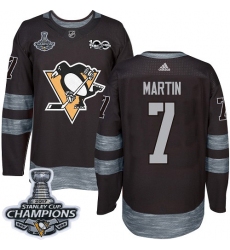 Men's Adidas Pittsburgh Penguins #7 Paul Martin Premier Black 1917-2017 100th Anniversary 2017 Stanley Cup Champions NHL Jersey