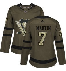 Women's Reebok Pittsburgh Penguins #7 Paul Martin Authentic Green Salute to Service NHL Jersey