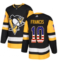 Men's Adidas Pittsburgh Penguins #10 Ron Francis Authentic Black USA Flag Fashion NHL Jersey