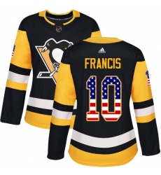 Women's Adidas Pittsburgh Penguins #10 Ron Francis Authentic Black USA Flag Fashion NHL Jersey