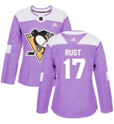 Women's Adidas Pittsburgh Penguins #17 Bryan Rust Authentic Purple Fights Cancer Practice NHL Jersey