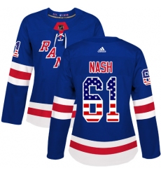 Women's Adidas New York Rangers #61 Rick Nash Authentic Royal Blue USA Flag Fashion NHL Jersey